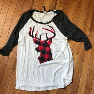 CHRISTMAS TOP - 3X - BUFFALO PLAID REINDEER